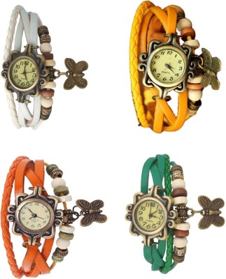 NS18 Vintage Butterfly Rakhi Combo of 4 White, Orange, Yellow And Green Analog Watch  - For Women   Watches  (NS18)