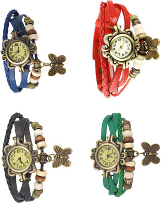 

Kissu Vintage Rakhi Combo of 4 Blue, Black, Red And Green Watch - For Women