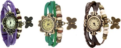 NS18 Vintage Butterfly Rakhi Watch Combo of 3 Purple, Green And Brown Analog Watch  - For Women   Watches  (NS18)