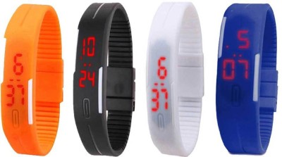 NS18 Silicone Led Magnet Band Combo of 4 Orange, Black, White And Blue Digital Watch  - For Boys & Girls   Watches  (NS18)