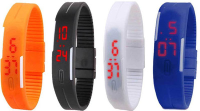 

NS18 Silicone Led Magnet Band Combo of 4 Orange, Black, White And Blue Watch - For Boys & Girls