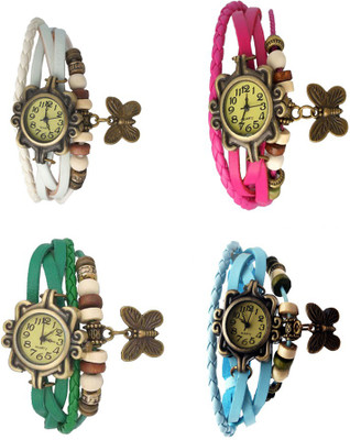 

Kissu Vintage Rakhi Combo of 4 White, Green, Pink And Sky Blue Watch - For Women