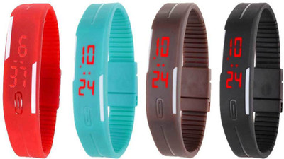 

Kissu Led Magnet Band Combo of 4 Red, Sky Blue, Brown And Black Watch - For Men & Women