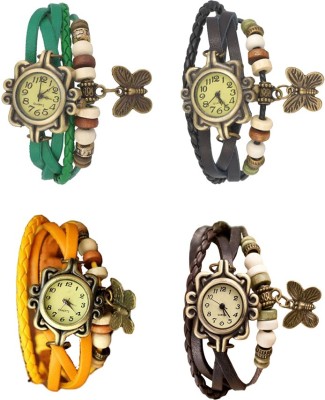 NS18 Vintage Butterfly Rakhi Combo of 4 Green, Yellow, Black And Brown Analog Watch  - For Women   Watches  (NS18)