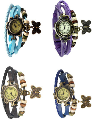 

NS18 Vintage Butterfly Rakhi Combo of 4 Sky Blue, Black, Purple And Blue Watch - For Women