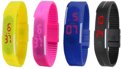 NS18 Silicone Led Magnet Band Combo of 4 Yellow, Pink, Blue And Black Digital Watch  - For Boys & Girls   Watches  (NS18)