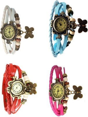 NS18 Vintage Butterfly Rakhi Combo of 4 White, Red, Sky Blue And Pink Analog Watch  - For Women   Watches  (NS18)
