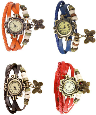 

Kissu Vintage Rakhi Combo of 4 Orange, Brown, Blue And Red Watch - For Women