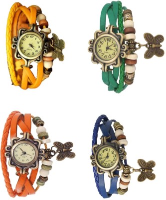 NS18 Vintage Butterfly Rakhi Combo of 4 Yellow, Orange, Green And Blue Analog Watch  - For Women   Watches  (NS18)