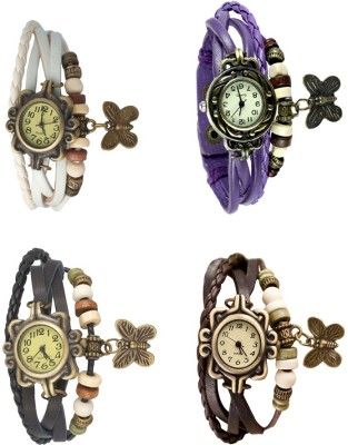 NS18 Vintage Butterfly Rakhi Combo of 4 White, Black, Purple And Brown Analog Watch  - For Women   Watches  (NS18)
