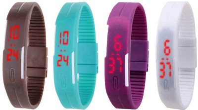 NS18 Silicone Led Magnet Band Combo of 4 Brown, Sky Blue, Purple And White Digital Watch  - For Boys & Girls   Watches  (NS18)