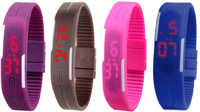 

Kissu Led Magnet Band Combo of 4 Purple, Brown, Pink And Blue Watch - For Men & Women