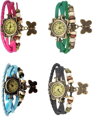 NS18 Vintage Butterfly Rakhi Combo of 4 Pink, Sky Blue, Green And Black Analog Watch  - For Women   Watches  (NS18)