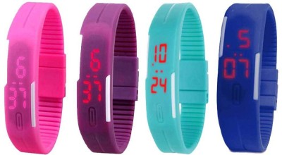 NS18 Silicone Led Magnet Band Combo of 4 Pink, Purple, Sky Blue And Blue Digital Watch  - For Boys & Girls   Watches  (NS18)