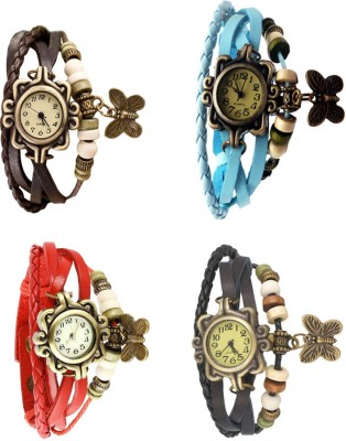 NS18 Vintage Butterfly Rakhi Combo of 4 Brown, Red, Sky Blue And Black Analog Watch  - For Women   Watches  (NS18)