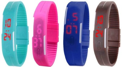 NS18 Silicone Led Magnet Band Combo of 4 Sky Blue, Pink, Blue And Brown Digital Watch  - For Boys & Girls   Watches  (NS18)