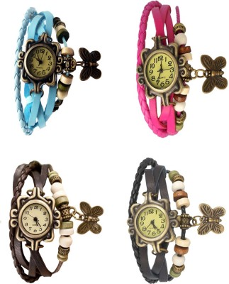 NS18 Vintage Butterfly Rakhi Combo of 4 Sky Blue, Brown, Pink And Black Analog Watch  - For Women   Watches  (NS18)