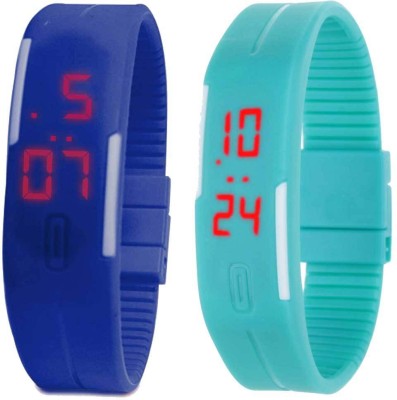 NS18 Silicone Led Magnet Band Set of 2 Blue And Sky Blue Digital Watch  - For Boys & Girls   Watches  (NS18)