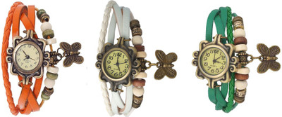 

NS18 Vintage Butterfly Rakhi Watch Combo of 3 Orange, White And Green Watch - For Women