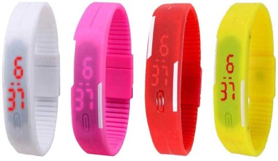NS18 Silicone Led Magnet Band Combo of 4 White, Pink, Red And Yellow Digital Watch  - For Boys & Girls   Watches  (NS18)