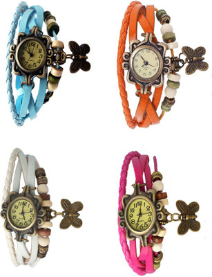 

Kissu Vintage Rakhi Combo of 4 Sky Blue, White, Orange And Pink Watch - For Women