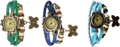 NS18 Vintage Butterfly Rakhi Watch Combo of 3 Green, Blue And Sky Blue Analog Watch  - For Women   Watches  (NS18)
