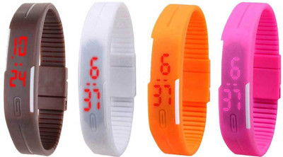 

NS18 Silicone Led Magnet Band Combo of 4 Brown, White, Orange And Pink Watch - For Boys & Girls