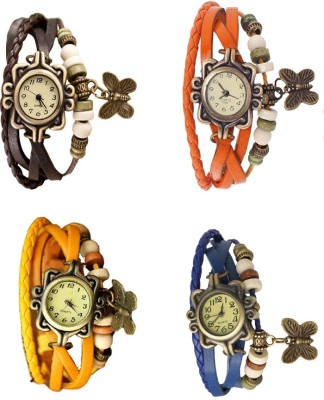 NS18 Vintage Butterfly Rakhi Combo of 4 Brown, Yellow, Orange And Blue Analog Watch  - For Women   Watches  (NS18)