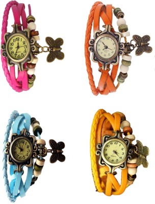 NS18 Vintage Butterfly Rakhi Combo of 4 Pink, Sky Blue, Orange And Yellow Analog Watch  - For Women   Watches  (NS18)