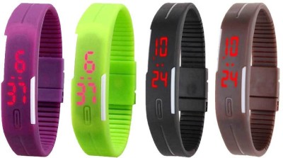 NS18 Silicone Led Magnet Band Combo of 4 Purple, Green, Black And Brown Digital Watch  - For Boys & Girls   Watches  (NS18)