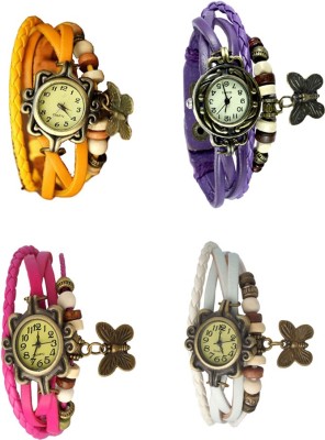 NS18 Vintage Butterfly Rakhi Combo of 4 Yellow, Pink, Purple And White Analog Watch  - For Women   Watches  (NS18)