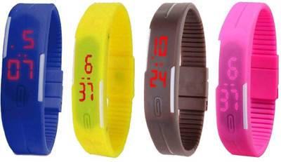 

Kissu Led Magnet Band Combo of 4 Blue, Yellow, Brown And Pink Watch - For Men & Women