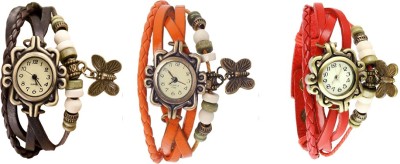 NS18 Vintage Butterfly Rakhi Watch Combo of 3 Brown, Orange And Red Analog Watch  - For Women   Watches  (NS18)