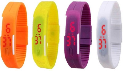 NS18 Silicone Led Magnet Band Combo of 4 Orange, Yellow, Purple And White Digital Watch  - For Boys & Girls   Watches  (NS18)