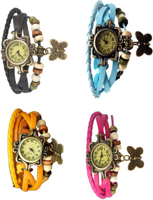 

Kissu Vintage Rakhi Combo of 4 Black, Yellow, Sky Blue And Pink Watch - For Women