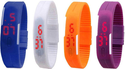 

Kissu Led Magnet Band Combo of 4 Blue, White, Orange And Purple Watch - For Men & Women