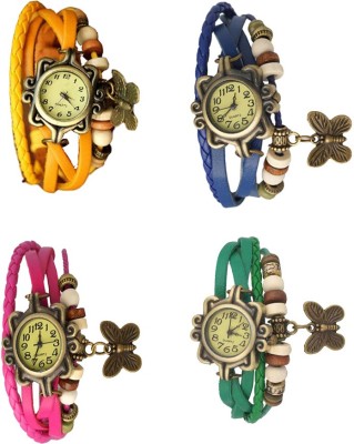 NS18 Vintage Butterfly Rakhi Combo of 4 Yellow, Pink, Blue And Green Analog Watch  - For Women   Watches  (NS18)