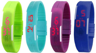 

Kissu Led Magnet Band Combo of 4 Green, Sky Blue, Purple And Blue Watch - For Men & Women