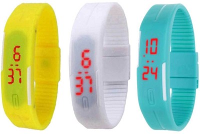 NS18 Silicone Led Magnet Band Combo of 3 Yellow, White And Sky Blue Digital Watch  - For Boys & Girls   Watches  (NS18)