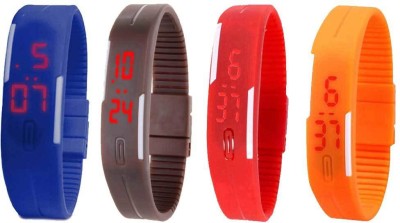 NS18 Silicone Led Magnet Band Combo of 4 Blue, Brown, Red And Orange Digital Watch  - For Boys & Girls   Watches  (NS18)
