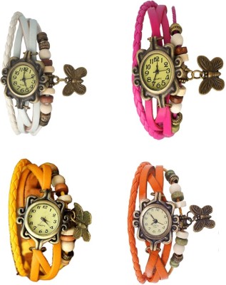 NS18 Vintage Butterfly Rakhi Combo of 4 White, Yellow, Pink And Orange Analog Watch  - For Women   Watches  (NS18)