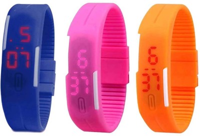 NS18 Silicone Led Magnet Band Combo of 3 Blue, Pink And Orange Digital Watch  - For Boys & Girls   Watches  (NS18)