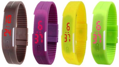 NS18 Silicone Led Magnet Band Combo of 4 Brown, Purple, Yellow And Green Digital Watch  - For Boys & Girls   Watches  (NS18)