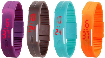 

NS18 Silicone Led Magnet Band Combo of 4 Purple, Brown, Sky Blue And Orange Watch - For Boys & Girls