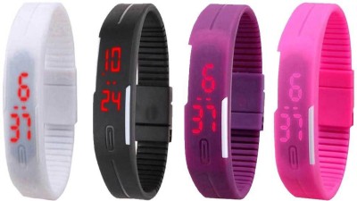 NS18 Silicone Led Magnet Band Watch Combo of 4 White, Black, Purple And Pink Digital Watch  - For Couple   Watches  (NS18)