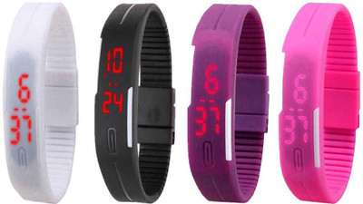

Kissu Led Magnet Band Combo of 4 White, Black, Purple And Pink Watch - For Men & Women