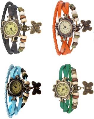 NS18 Vintage Butterfly Rakhi Combo of 4 Black, Sky Blue, Orange And Green Analog Watch  - For Women   Watches  (NS18)