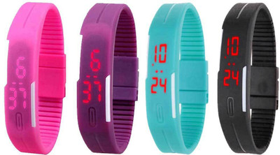 

Kissu Led Magnet Band Combo of 4 Pink, Purple, Sky Blue And Black Watch - For Men & Women