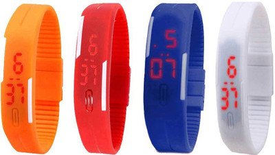 NS18 Silicone Led Magnet Band Combo of 4 Orange, Red, Blue And White Watch - For Boys & Girls