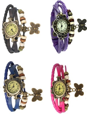 NS18 Vintage Butterfly Rakhi Combo of 4 Black, Blue, Purple And Pink Analog Watch  - For Women   Watches  (NS18)
